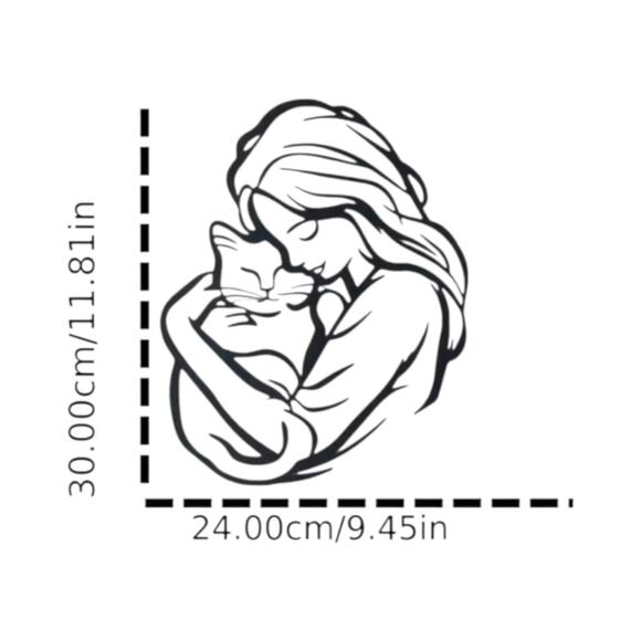 Whimsical Feline Embrace Metal Wall Art – Cat Lovers’ Silhouette Home Décor - Picture 3 of 6